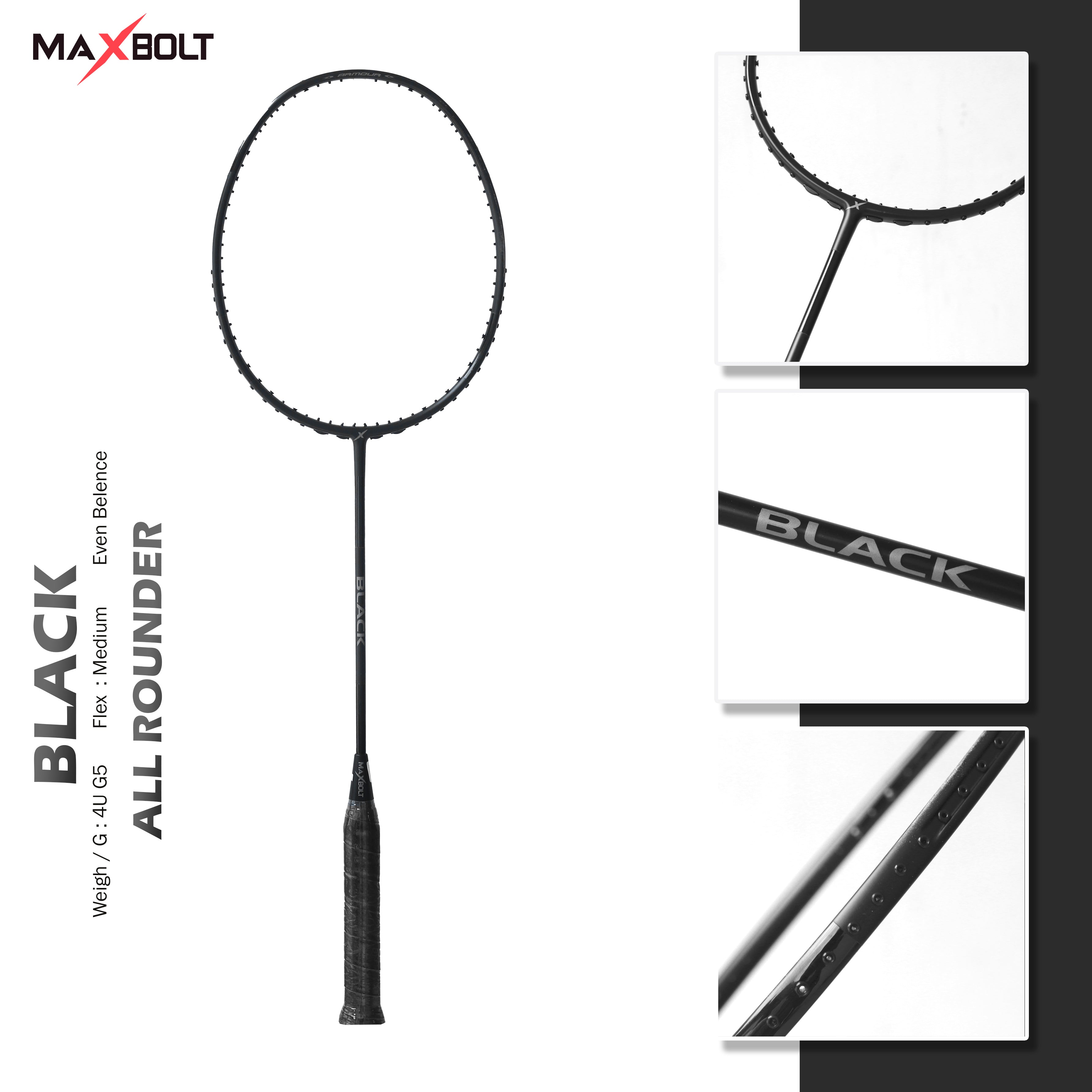 MAXBOLT BLACK-BADMINTON RACKET – Maxbolt