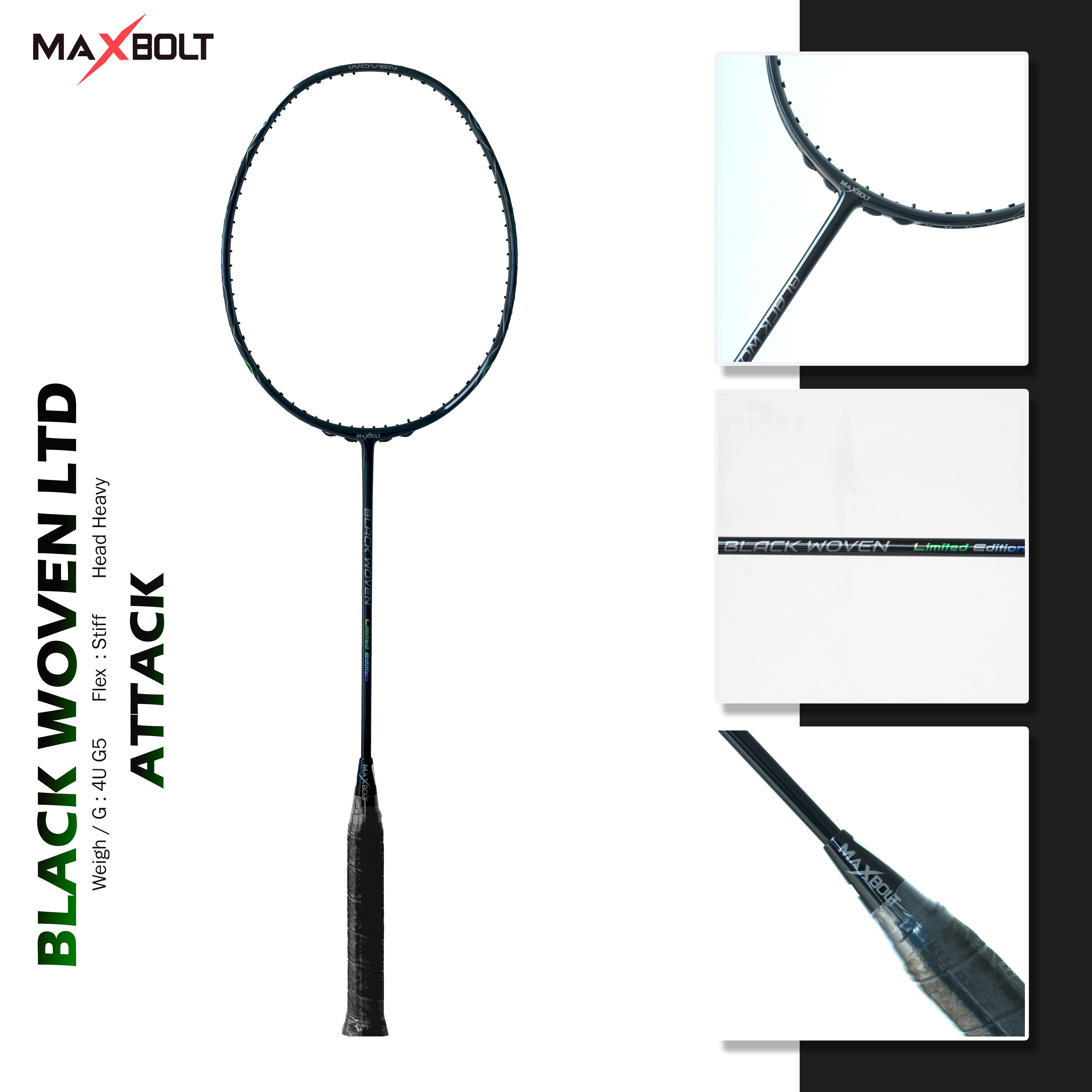 MAXBOLT BLACK WOVEN LIMITED EDITION-BADMINTON RACKET – Maxbolt