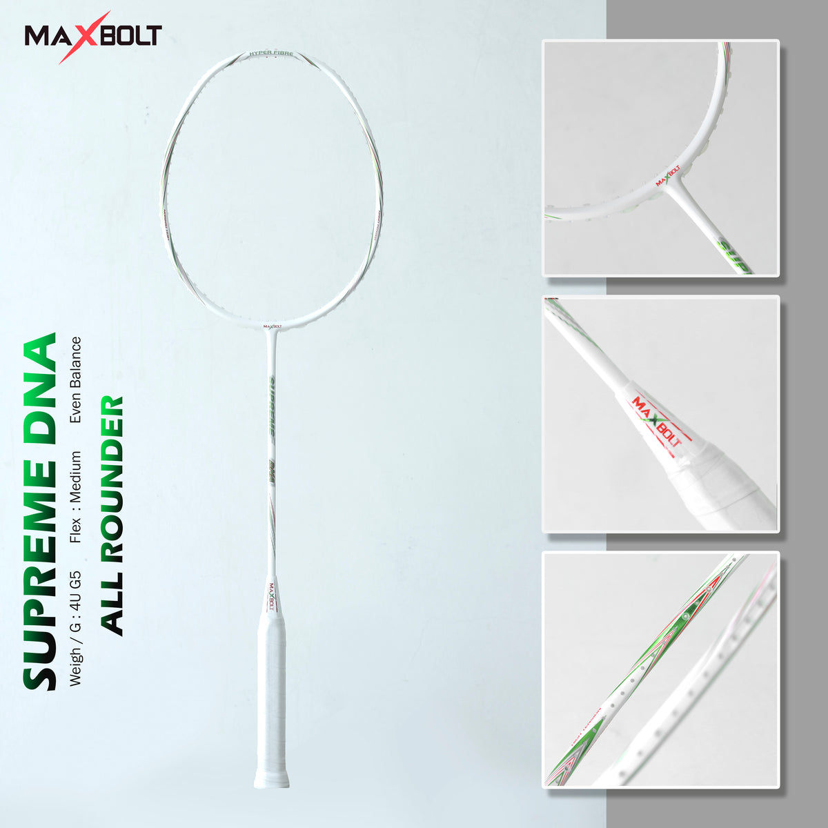 MAXBOLT SUPREME DNA WHITE-BADMINTON RACKET – Maxbolt
