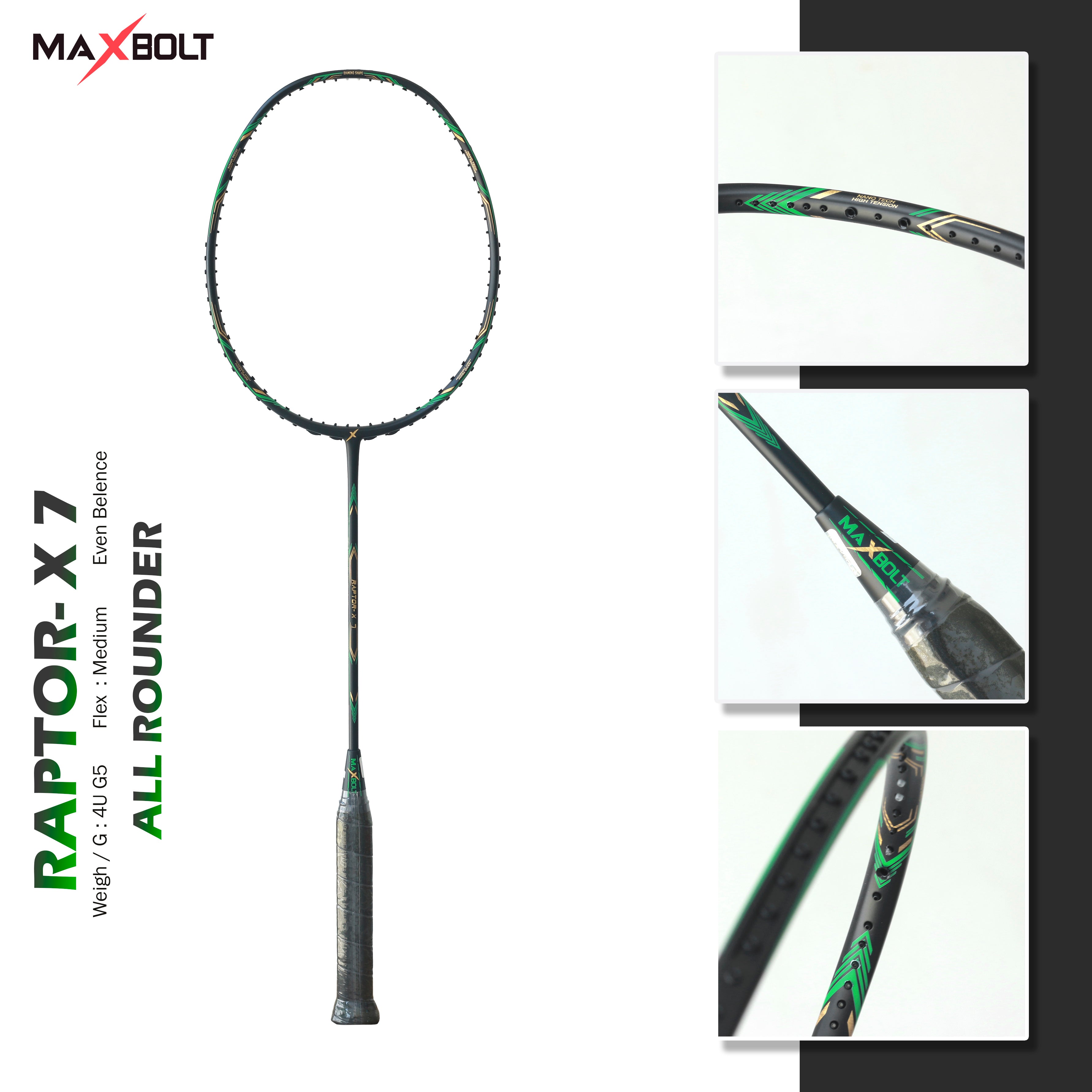 MAXBOLT RAPTOR- X 7-BADMINTON RACKET – Maxbolt