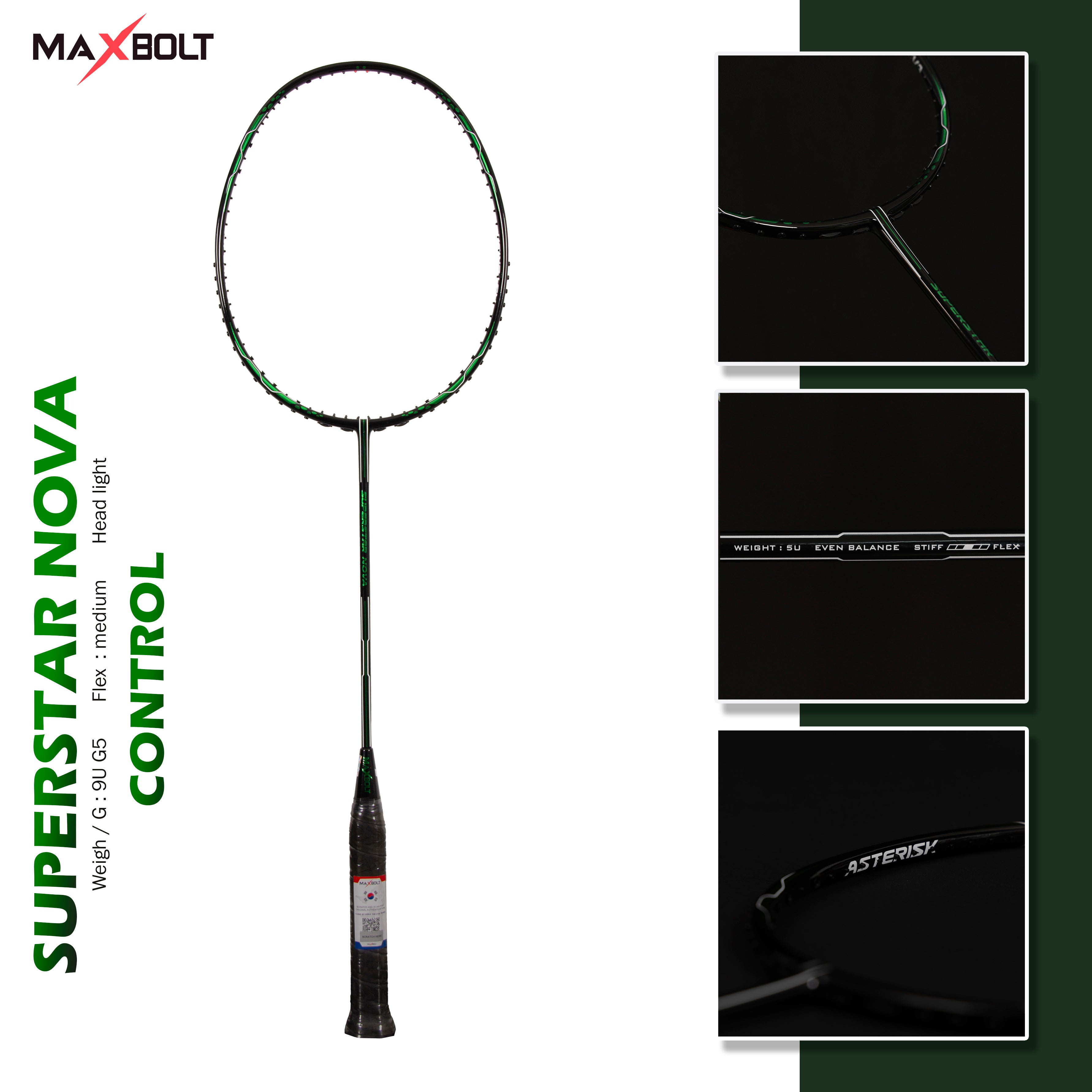 Vs. Green Racket MAXBOLT SUPERSTAR NOVA BLACK/GREEN-BADMINTON RACKET – Maxbolt