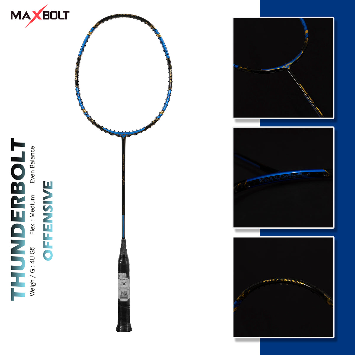 MAXBOLT THUNDERBOLT BLACK/BLUE-BADMINTON RACKET – Maxbolt
