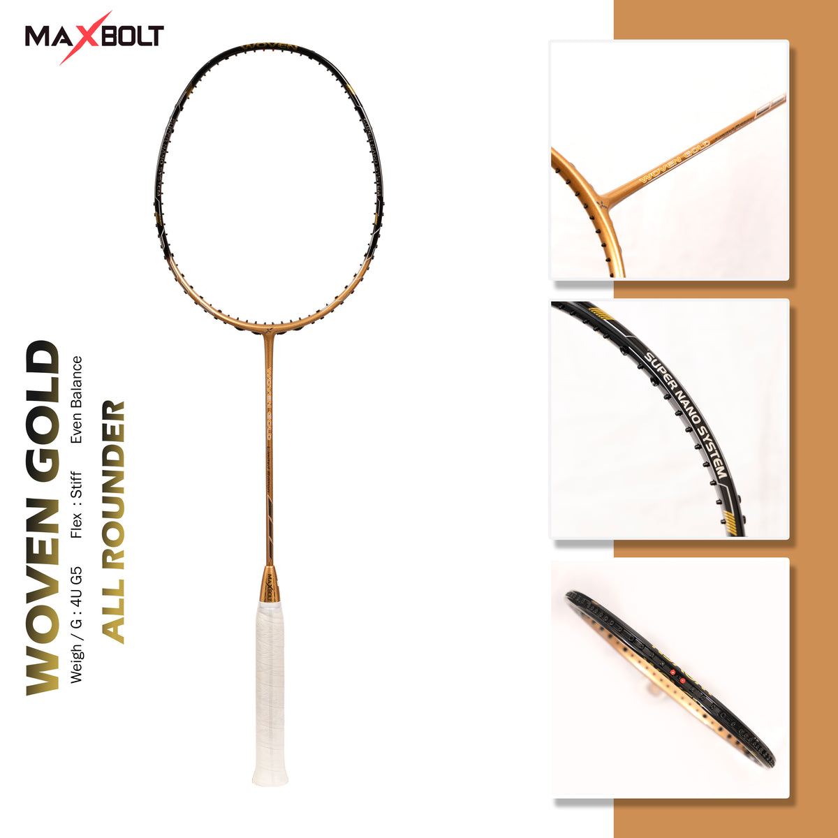 MAXBOLT WOVEN GOLD LTD-BADMINTON RACKET – Maxbolt