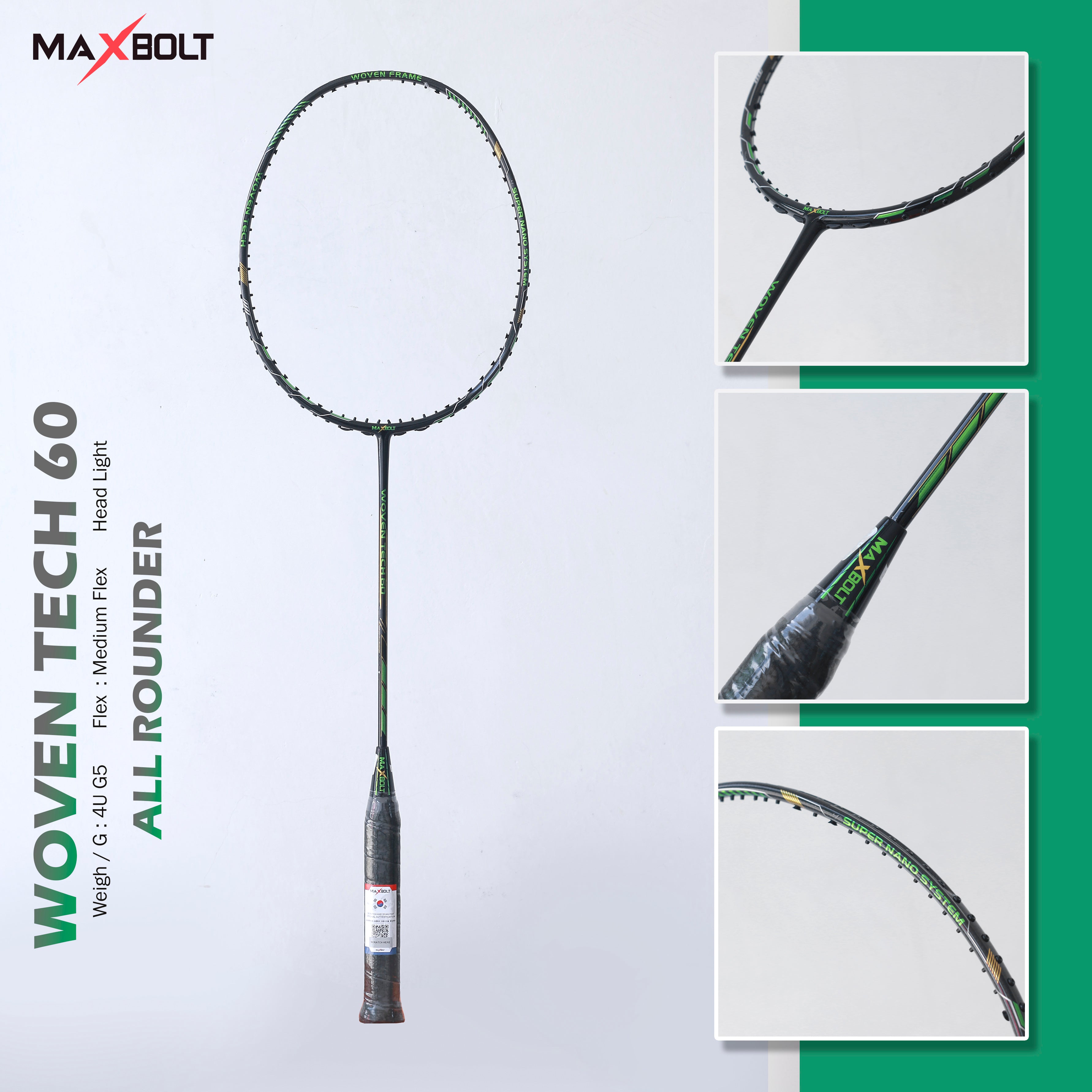 MAXBOLT WOVEN TECH 60-GREEN BADMINTON RACKET – Maxbolt