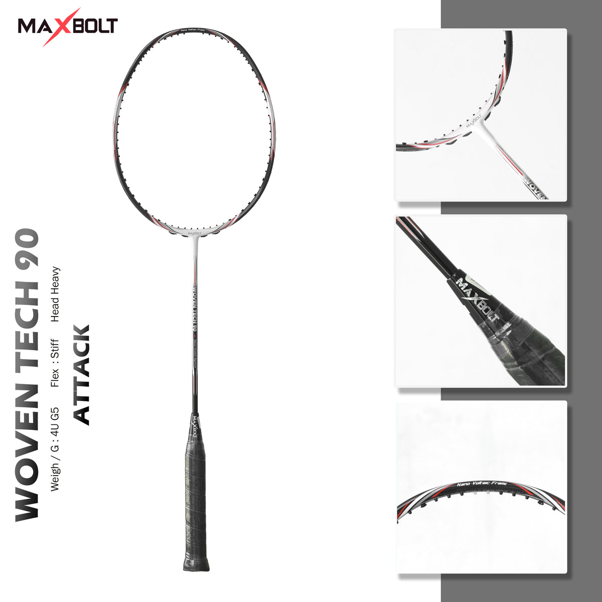 MAXBOLT WOVEN TECH 90 WHITE-BADMINTON RACKET – Maxbolt